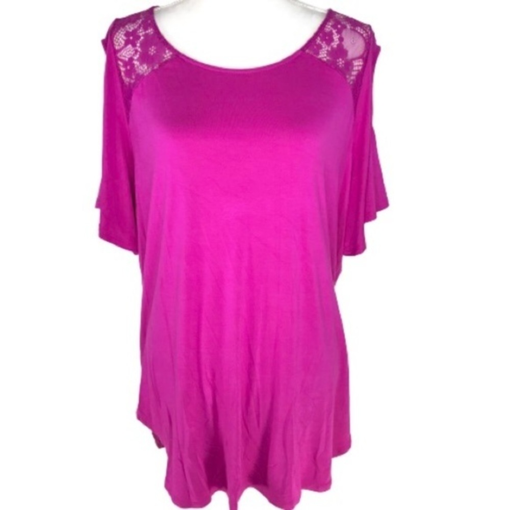 Bianca Nygard Cold Shoulder Raspberry Lace Top